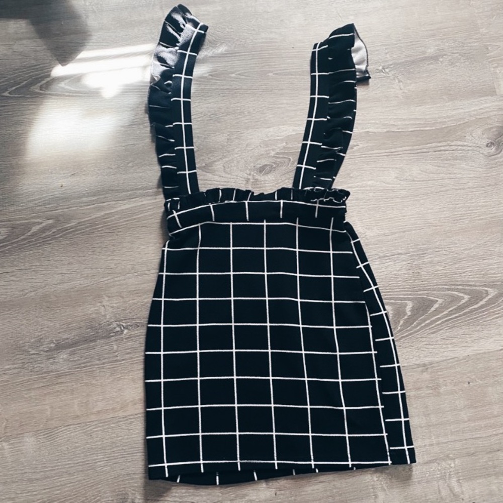 Grid Bodycon Skirt With Suspenders